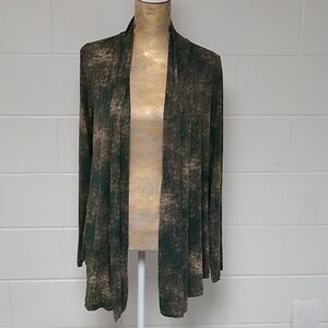 LOGO LAGENLOOK CARDIGAN, OPEN TUNIC, NATURAL MONOCHROMATIC GREENS & TAN